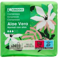 Compresa aloe normal EROSKI, paquete 14 uds