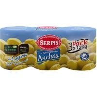 Aceitunas rellenas más ligeras SERPIS, pack 3x120 g