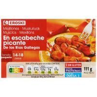 Mejillón picante en escabeche 14/18 piezas EROSKI, lata 111 g