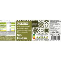 Aceitunas verdes sin hueso EROSKI, frasco 400 g 