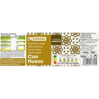 Aceitunas verdes con hueso EROSKI, frasco 500 g 