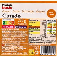 Queso curado mezcla EROSKI BASIC, cuña 375 g