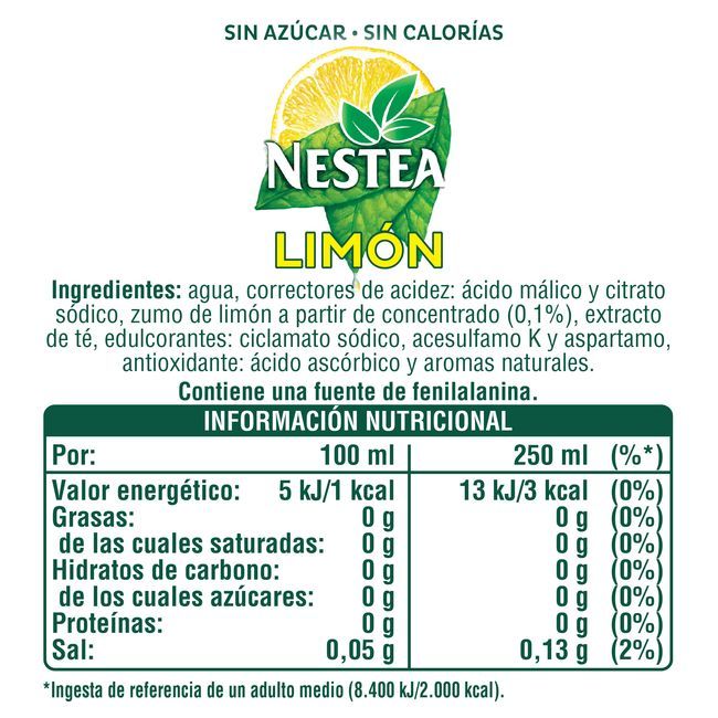 Té al limón sin azúcar NESTEA, botella 1,5 litros