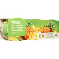 Frutas variadas en almíbar EROSKI, pack 3x115 g