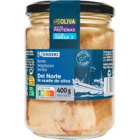 Bonito del norte en aceite de oliva EROSKI, frasco 400 g 