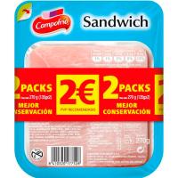 Jamón York cocido para sandwich CAMPOFRÍO, pack 2x150 g