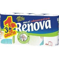 Papel de cocina máxima absorción RENOVA, paquete 3+1 rollos