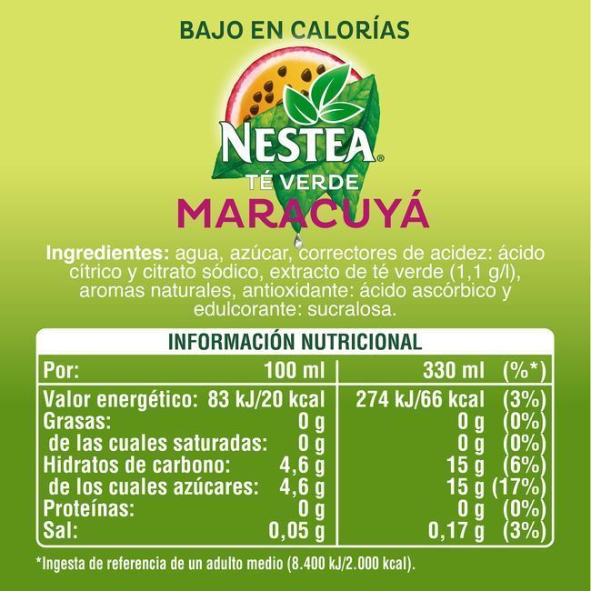 Té verde con maracuya NESTEA, lata 33 cl