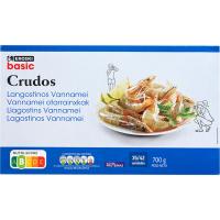 Langostino crudo 35/42 EROSKI BASIC, caja 700 g