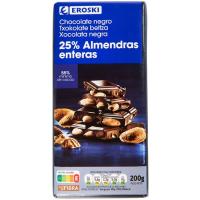 Chocolate negro con almendras EROSKI, tableta 200 g