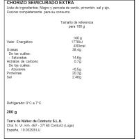 Chorizo extra semicurado TORRE NUÑEZ, pieza 280 g