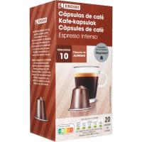 Café expresso intenso compatible Nespresso EROSKI, caja 20 uds