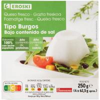 Queso fresco bajo contenido de sal EROSKI, pack 4x62,5 g