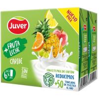 Lactozumo de frutas + leche Caribe JUVER, pack 6x200 ml