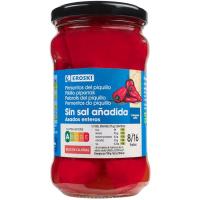 Pimiento del piquillo entero bajo en sal EROSKI, frasco 225 g