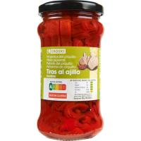 Pimiento del piquillo en tiras con ajo EROSKI, frasco 225 g