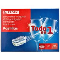 Pastillas lavavajillas Todo en 1 EROSKI, caja 50 dosis