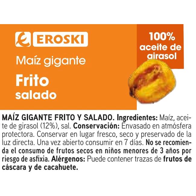 Maiz frito gigante EROSKI, tarrina 130 g