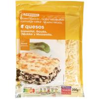 Queso rallado 4 quesos EROSKI, bolsa 200 g