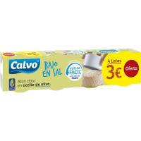 Atún claro en aceite de oliva bajo en sal CALVO, pack 4x65 g