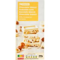 Chocolate blanco con avellanas enteras EROSKI, tableta 200 g