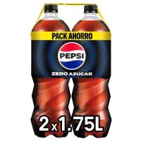 Refresco de cola sin azúcar PEPSI ZERO, pack 2x1,75 litros