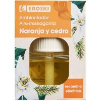 Ambientador eléctrico de naranja y cedro EROSKI, recambio 1 ud