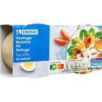 Pechuga de pollo al natural EROSKI, pack 2x52 g