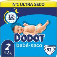 Pañal Bebé seco Jumbo 4-8 kg Talla 2 DODOT, paquete 92 uds