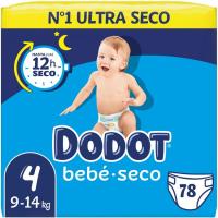 Pañal Bebé seco Jumbo 9-14 kg Talla 4 DODOT, paquete 78 uds