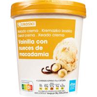 Helado de vainilla y macadamia EROSKI, tarrina 500 ml