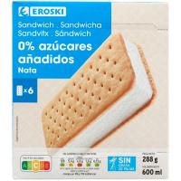 Sandwich de nata sin azúcar EROSKI, pack 6x100 ml