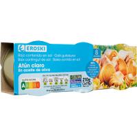 Atún claro en aceite bajo en sal EROSKI, pack 3x70 g