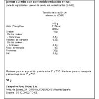 Jamón curado reducido en sal NAVIDUL, lonchas 45 g