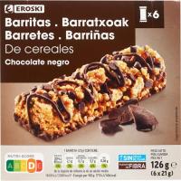 Barritas de cereal y chocolate EROSKI, 6 uds, caja 126 g