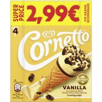 Helado Cono crema de vainilla CORNETTO, pack 4x90 ml