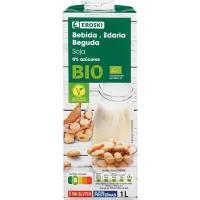 Bebida vegetal de soja 0% azúcares EROSKI BIO, brik 1 l