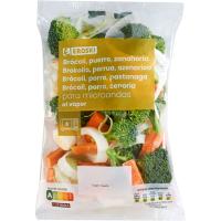Brócoli, zanahoria y puerro para microondas EROSKI, bolsa 300 g
