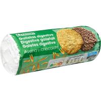 Galleta digestive de avena y chocolate EROSKI, paquete 300 g