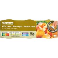 Atún claro en aceite de oliva EROSKI, pack 3x70 g
