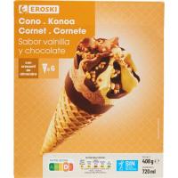 Cono de vainilla y chocolate EROSKI, pack 6x120 ml