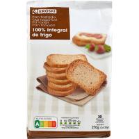 Pan tostado integral EROSKI, 30 rebanadas, paquete 270 g