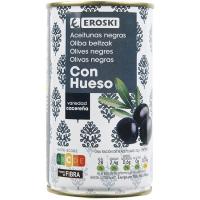 Aceitunas negras con hueso EROSKI, lata 185 g