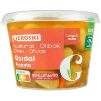 Aceitunas gordal picante EROSKI, tarrina 300 g