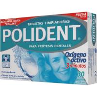 Tableta especial dentaduras postizas POLIDENT, caja 30 uds.