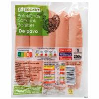 Salchichas de pavo EROSKI, sobre 200 g