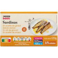 Sardina en aceite de girasol EROSKI BASIC, lata 115 g