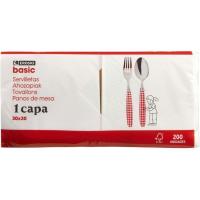 Servilleta blanca 1 capa 30x30 EROSKI basic, paquete 200 uds.